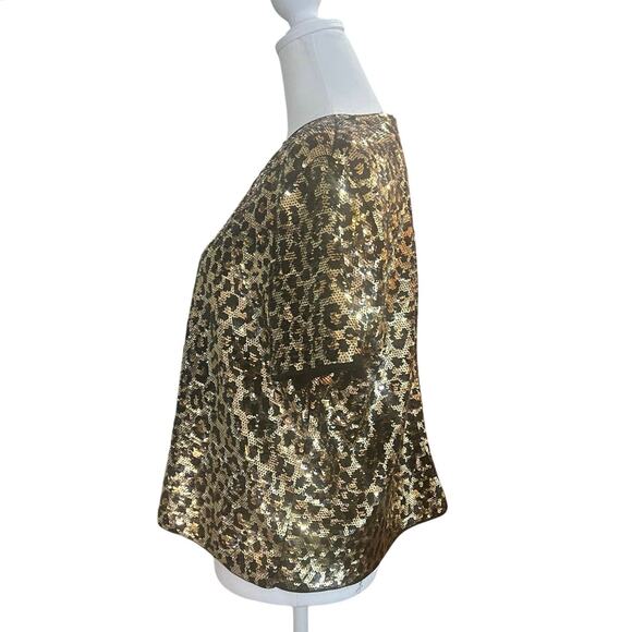Michael Kors | Sequin Top | Boxy, Cropped Fit | Gold, Black | Leopard Print | XL - Picture 4 of 9